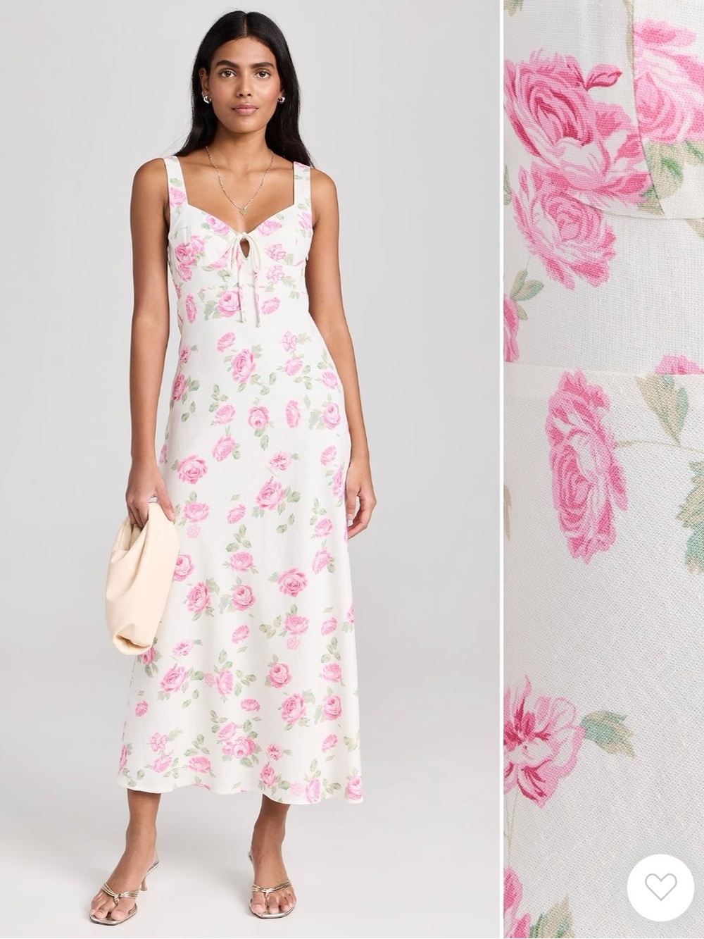 WAYF White Floral Maxi Dress with Pink Rose Print